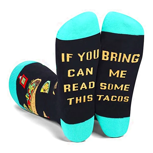 FEITIANWUGONG Men Women Novelty Funny Saying Crew Socks If You Can Read This Bring Me Popcorn Sushi Tacos Letters Printed Contrast Color Mid Tube Hosiery Gifts-Green