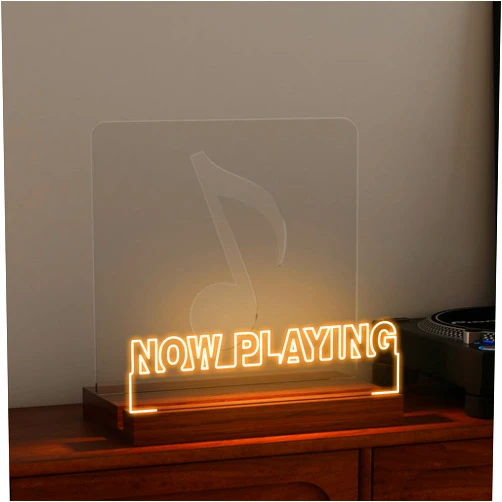 CoolGift Mart Now Playing Vinyl Record Stand, Light up Record Holder, Wooden Acrylic Display with Warm White Lights for Albums, Room Decor, for Vinyl Lovers