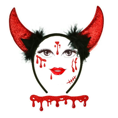 Merroyal Glitter Devil Horns Headband with Bloody Makeup Accessories Halloween Fancy Dress Cosplay Hairband Set
