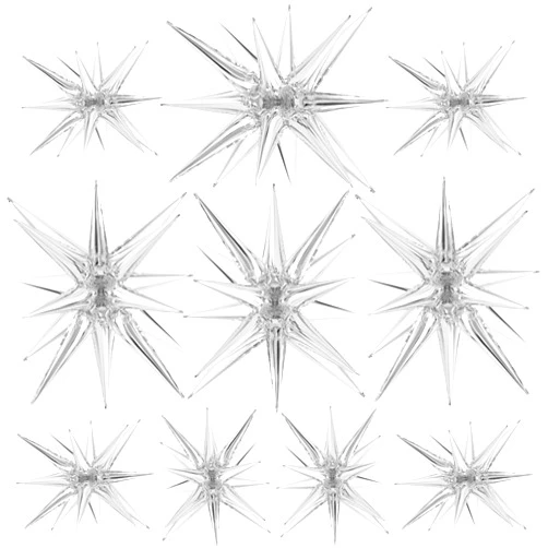 TOTAFAM 10 Pcs Silver Star Balloons Explosion Starburst Balloons Foil Cone Balloon Magic for Birthday Wedding Anniversary Party Backdrops Decorations Supplies, 6 Pcs 22 Inches and 4 Pcs 27 Inches