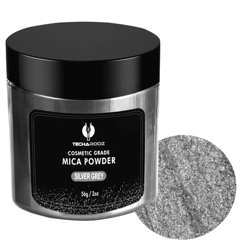 TECHAROOZ Silver Grey Mica Powder for Epoxy Resin 56g / 2oz. Jar - TECHAROOZ 2 Tone Resin Dye Color Pigment Powder for Lip Gloss, Nails, Colorant for Slime Bath Bombs Soap Making & Polymer Clay