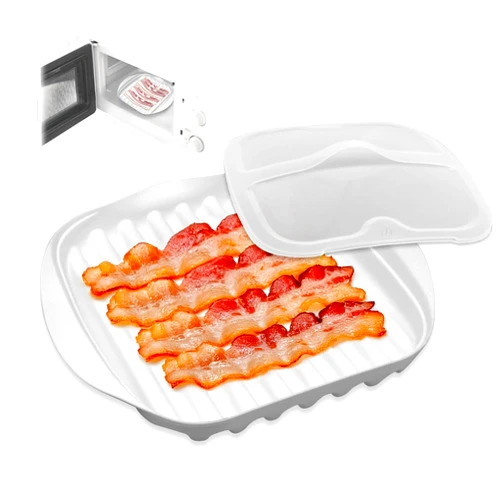 KVZKVZ Microwave Bacon Tray With Lid, Microwave Bacon Cooker, Efficient Oil Draining Design For Healthier Crispy Bacon, Bacon Cooker For Microwave Oven, Microwave Bacon Tray For Tacos/Sausages/Hot Dogs