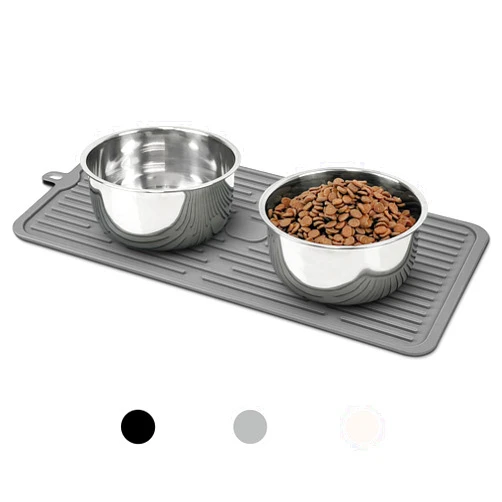 Ptlom Pet Placemat for Dog and Cat, Mat for Prevent Food and Water Overflow, Suitable for Medium and Small Pet, Grey, Silicone