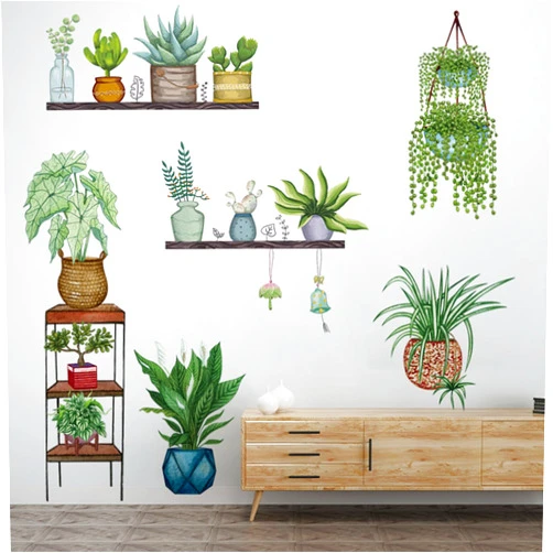 Arawat Plant Wall Stickers for Bedroom, PVC Decorative Wall Art, Peel and Stick Wall Decals for Living Room, Bathroom, Kitchen, Boho Decor