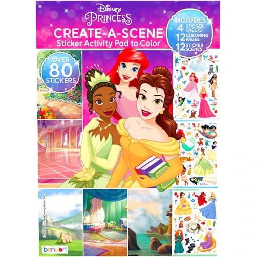 Bendon Disney Princess Create-A-Scene Over 80 Stickers Activity Pad to Color
