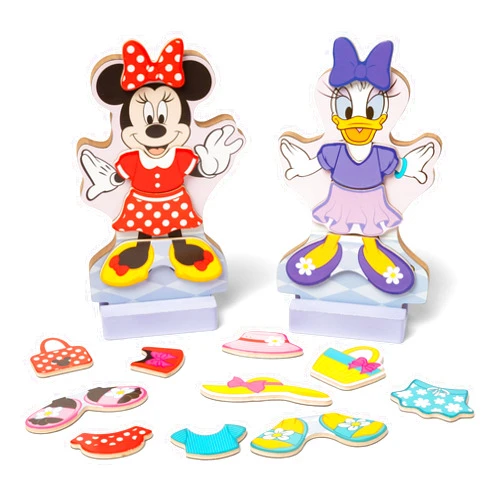 Melissa & Doug Disney Minnie Mouse and Daisy Duck Deluxe Wooden Magnetic Dress-Up; 2 Fashion Dolls with Stands for Pretend Play, 52 Pieces - FSC Certified
