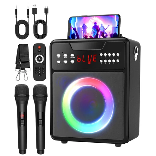 NBKLS Karaoke Machine for Adults, Portable Karaoke Machine with Bluetooth and 2 Wireless Microphones, Karaoke Speaker with Lights Supports for TWS,USB,FM,REC,AUX in,TF Card for Party