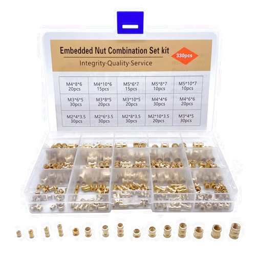 MGSHILS 330PCS Copper Flower Nut Combination Box Set M2 M3 M4 M5 Size Cylinder Knurled Nuts Assortment Kit Brass Heat Set Insert for Plastic and 3D Printing Components
