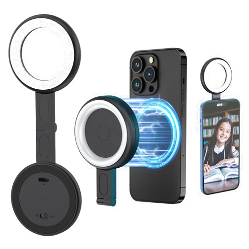 Vresqi Circular Selfie Light for Mobile Phones, Magnetic Design, Rechargeable, Adjustable in Three Lighting Modes for Makeup/Selfie/Vlog. Suitable for Video Conference and Live Streaming, etc.