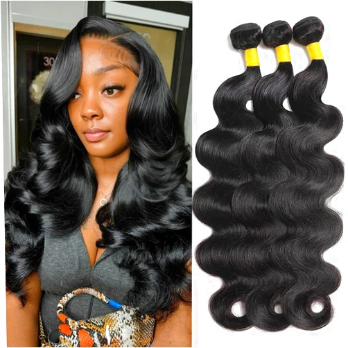 Menalue Body Wave Bundles Human Hair 18 20 22 Inch 10A Brazilian Virgin Remy Hair Bundles Body Wave for Women 100% Unprocessed Double Weft Human Hair Weave Natural Black Color
