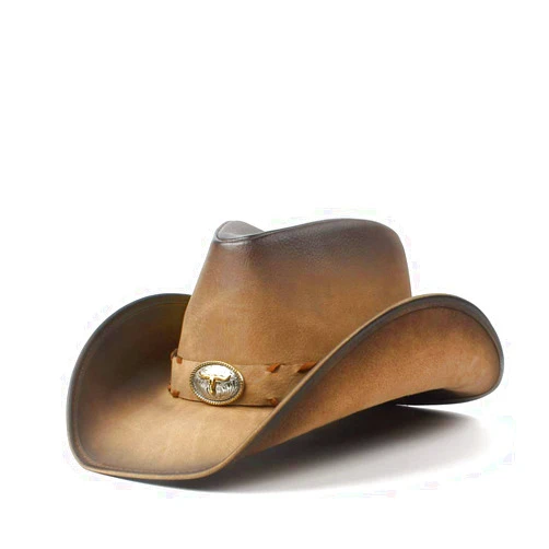 Jdon-hats, Vintage Leather Men's Cowboy Hat Men's And Women's Western Dad Jazz Cap With Bull Head Cowgirl Straw Hat, by jdon-hats,