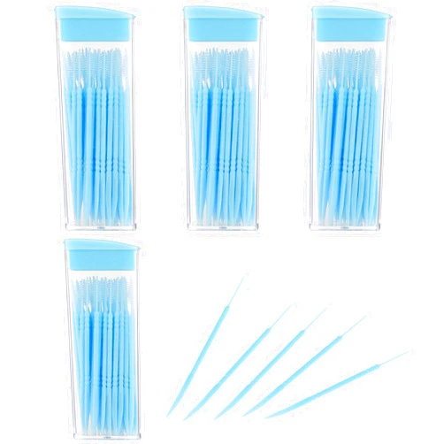 WLLHYF 200Pcs Double Head 50pcs/Box Plastic Toothpick Double-Head Dental Toothpicks, Dental Floss Interdental Toothpick Brush Teeth Stick (Blue)