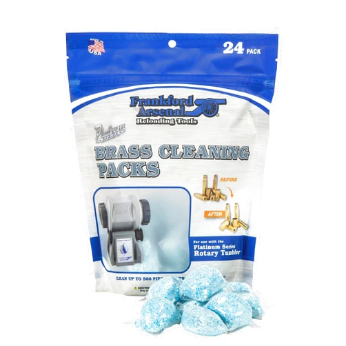Frankford Arsenal InstaClean Brass Cleaning Packs with 24 Count and Resealable Bag for Convenient Reloading Transport and Storage, Compatiable with Rotary Tumbler