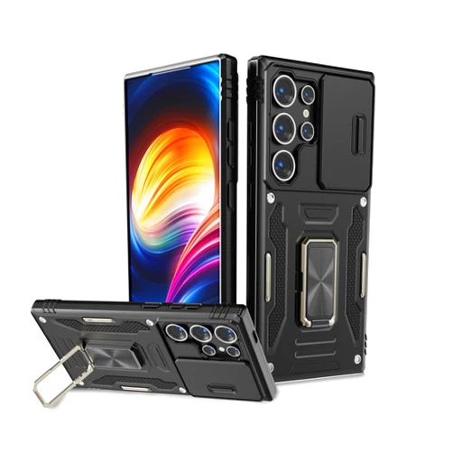 JASWELL for Samsung Galaxy S24 Ultra Case with Slide Camera Cover and Kickstand,Military Grade Drop Shockproof Protection Phone Case Cover for Galaxy S24 Ultra 6.8 inch 2024(Black)