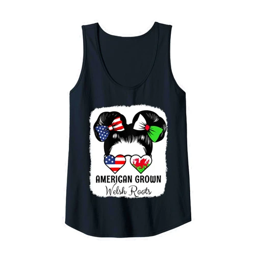 Proud Welsh American Girls Womens American Grown Welsh Roots Girl Wales Flag Heritage Tank Top