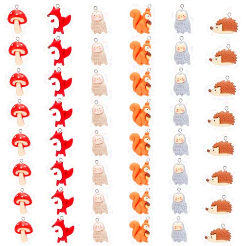 WEBEEDY 48 Pcs Mini Resin Animal Charms Tiny Animal Figures Pendant Ornament Forest Animals Dangle Charms for Jewelry Making Keychain Earring Necklace DIY Crafts, 6 Styles