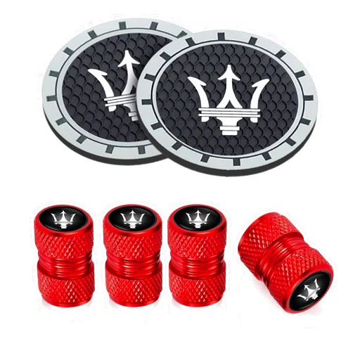 Jzlhdy 6pcs Leather Car Cup Holder whth tire Valve Stem Caps for Maserati Quattroporte, Ghibli, Levante All Models Car Accessories, Car Cup Holder Coaster Scratch Resistant Car Coaster-msld
