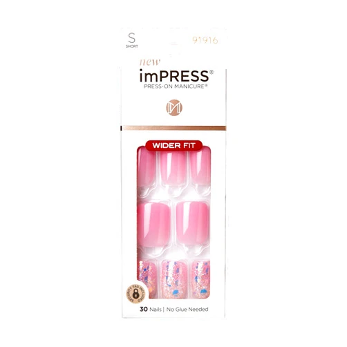 ImPRESS KISS imPRESS No Glue Mani Press-On Nails, Design, Dream It Up', Light Pink, Short Size, Wider Squoval Shape, Includes 30 Nails, Prep Pad, Instructions Sheet, 1 Manicure Stick, 1 Mini File