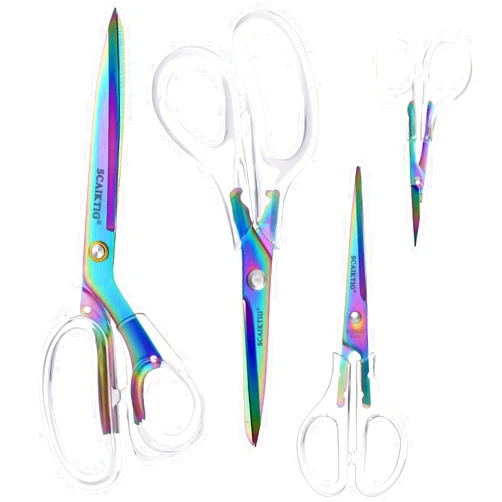 SCAIKTIG Acrylic Scissors, Office Scissors for Desk Set, Clear Comfort-Grip Handles and Titanium Coated Blades, Sharp Scissors all Purpose Heavy Duty for Sewing, Art, Craft, School, Home Supplies