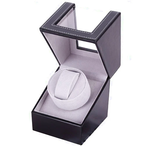 Ausugar Single Watch Winder for Automatic Watches, Super Quiet, in Wood Shell and Black Leather/Carbon Fiber Leather, Japanese Motor