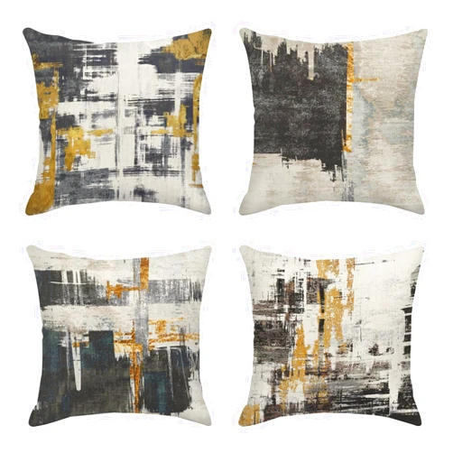 Sanwarm Throw Pillow Covers Home Decor Set of 4 Abstract Black Gold Painting Pillow Cases Decorative 18 x 18 Inches Outdoor Cushion Couch Sofa Pillowcases