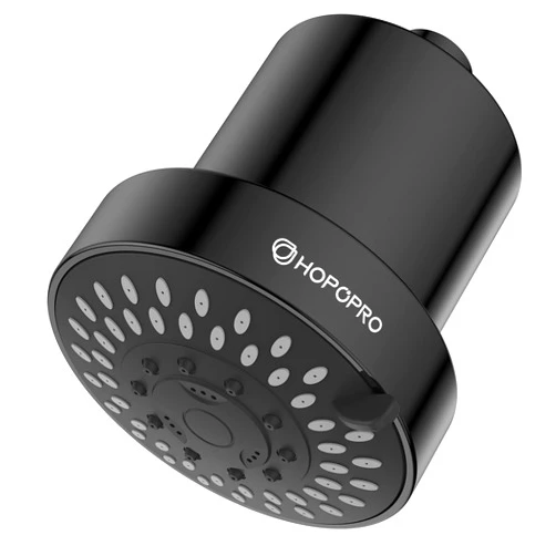 HOPOPRO Filtered Shower Head with 5 Modes, HOPOPRO High Pressure Showerhead with Filter, 2-In-1 Fixed Showerhead Filter for Hard Water, Remove 99% Chlorine, Improves Skin Hair Condition (4 Inch Matte Black)