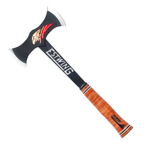 Estwing - Drake Off Road Tools Double Bit Axe - 38 oz Wood Spitting Tool with Forged Steel Construction & Shock Reduction Grip - EDBA Leather