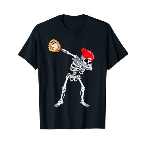 Lique Baseball Dabbing Skeleton Baseball Halloween Player Catcher Pitcher T-Shirt