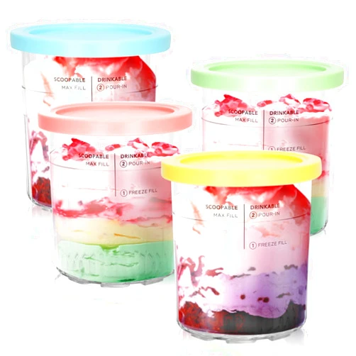 Soobool For Ninja Creami Deluxe Pints- 4 Pack, NC500 NC501 Ice Cream Pint fit for Ninja Delux Ice Cream Maker, For Ninja Creami Deluxe Containers Hold 24 Ounces of Food, Dishwasher Safe