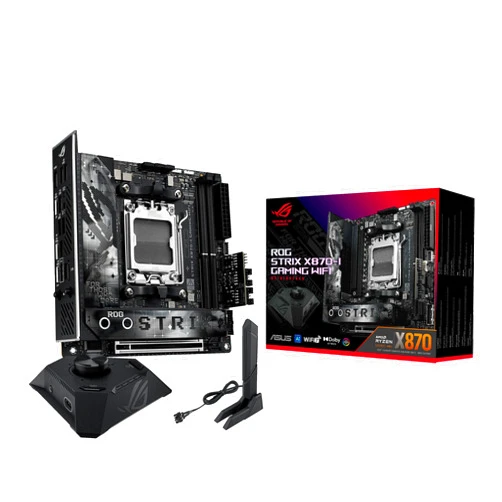 ASUS ROG STRIX X870-I GAMING WIFI AMD AM5 X870 Mini ITX motherboard 10+2+1 power stages, Dynamic OC Switcher, Core Flex, DDR5 AEMP, WiFi7, 2x M.2, PCIe®5.0, Q-Release Slim, USB4, AI OCing & Networking
