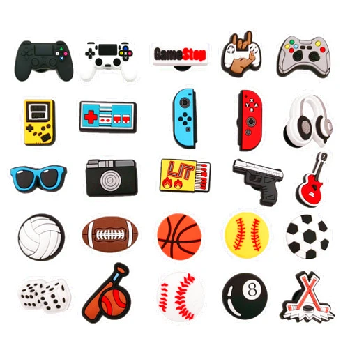 YMHOETS 25 30 Pieces Sports Shoe Charms for Boys Men Video Game Camping Fishing Clogs Shoe Decorations Charms Accessories for Kids Party Favor