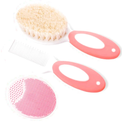 MR LION Baby Hair Brush and Comb Set for Newborns & Toddlers，Natural Soft Bristles，Ideal for Cradle Cap， Baby Registry Gift (Pink)