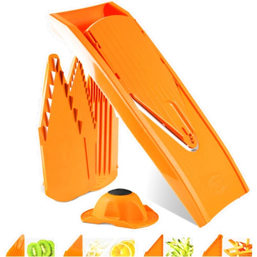 Börner Vegetable Slicer V1 (Starter Set) • V-Slicer with 4 Inserts & Fruit Holder • Adjustable Slicer for Vegetables & Fruits • Vegetable Cutter for Slices, Strips & Cubes • Color: Orange