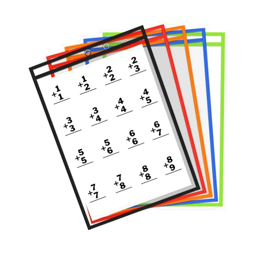 Thornton's Office Supplies Oversized Heavy-Duty Shop Ticket Learning Reusable Dry Erase Classroom Top-Load Pockets Sleeves Charts, 9 x 12 Inches, Assorted Colors (10)