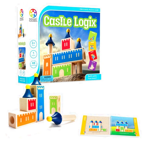 SmartGames Castle Logix Wooden Cognitive Skill-Building Puzzle Game featuring 48 Playful Challenges for Ages 3+