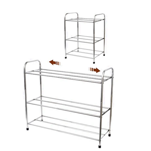 GREATSK 3-Tier Expandable Shoe Rack, Stackable and Adjustable Shoes Organizer Storage Shelf, Sturdy and Durable Metal Structure Free Standing Shoe Rack for Closet Entryway Doorway