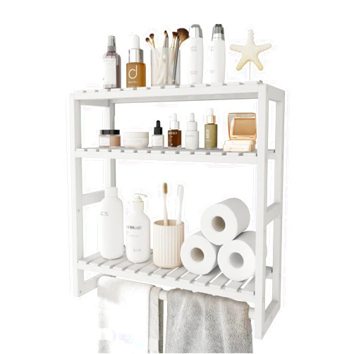 Galood Over The Toilet Storage Bathroom Organizers and Storage Shelves Adjustable 3 Tiers Floating Shelves for Wall Mounted Shelves with Hanging Rod (White XXL)