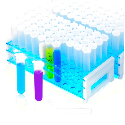 Njvial 100 Pcs 15 mL/0.5 Oz Round Bottom Centrifuge Tubes with 2Pcs Racks, Plastic Clear Lab Test Sample Vials with Snap Caps and Graduated Measuring Scale
