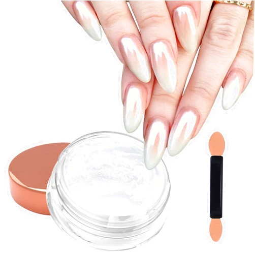 Laza White Chrome Nail Powder Glazed Donut Nails Metallic Effect Pigment Shimmer Pearlescent Mica Powder Iridescent Aurora Nail Glitter Fairy Dust Gel Nail Art Supplies Nail Techs – Pearl Chrome