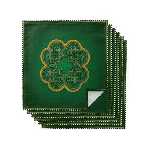 IDOWMAT St. Patrick's Day Celtic Knots Clover Leaf Cloth Napkins Set of 6, Washable Napkins Cloth, Blackish Green Table Dinner Napkins for Kitchen Wedding Parties