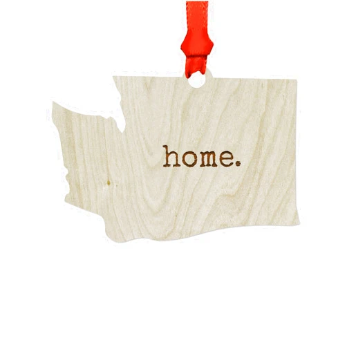 Andaz Press Laser Engraved Wood US State Christmas Ornament, Home., Washington, 1-Pack, Includes Ribbon and Gift Bag, Wooden New Home Wedding Present Ideas
