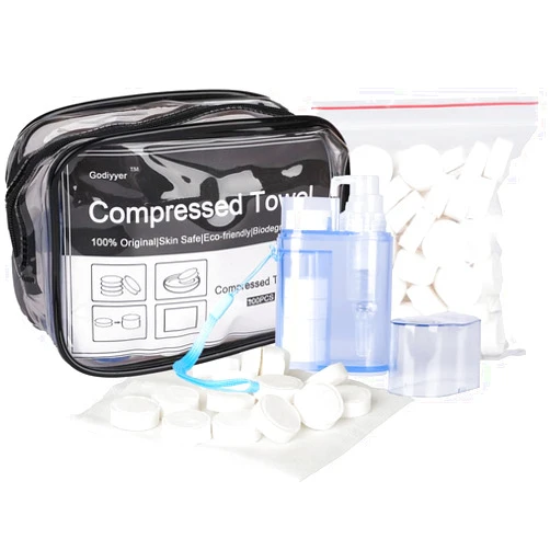 Godiyyer 100pcs Compressed Towels Disposable Cotton Tissue Mini Portable Compressed Coin Wipes for Travel/Beauty/Salon/Outdoor Sports