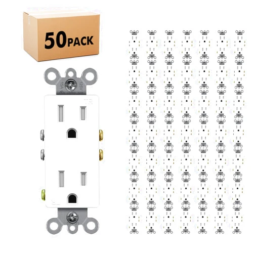 Micmi Decorator Receptacle Outlet, Standard Electrical Wall Tamper Resistant Decorative Receptacle, 15 Amp 125 Volt, Grounding UL Listed (50Pack, White, 15 Amp Outlet)