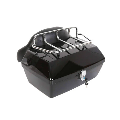 EGO BIKE Black Motorcycle Trunk Tour Pack Luggage Compatible with Harley Honda Yamaha Suzuki Cruiser Tail Box Top Rack Backrest
