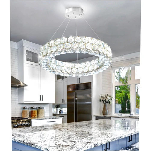 Dolria Modern Crystal Chandelier Ring Chandeliers for Dining Room Living Room Round LED Dimmable Ceiling Light Fixture for Bedroom Hallway Foyer Silver