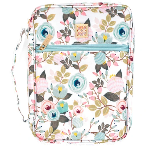 Mary Square Peach Floral 10.5 x 8 Canvas Zippered Bible Cover