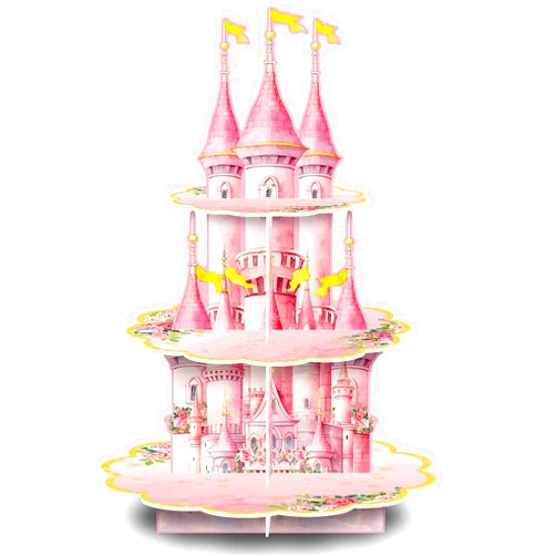 Yasmart Life Princess Birthday Party Decorations 3 Tier Cupcake Stand Floral Princess Pink Castle Cupcake Holder Dessert Tower for Birthday Baby Shower 1st Cake Treat Stand Table Decor