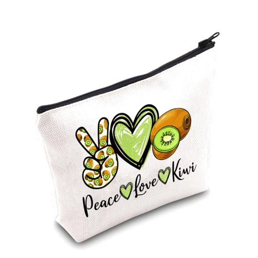 WZMPA Funny Kiwi Cosmetic Makeup Bag Kiwi Lover Gift Peace Love Kiwi Makeup Zipper Pouch Bag Fruit Lover Gift (Peace Kiwi)