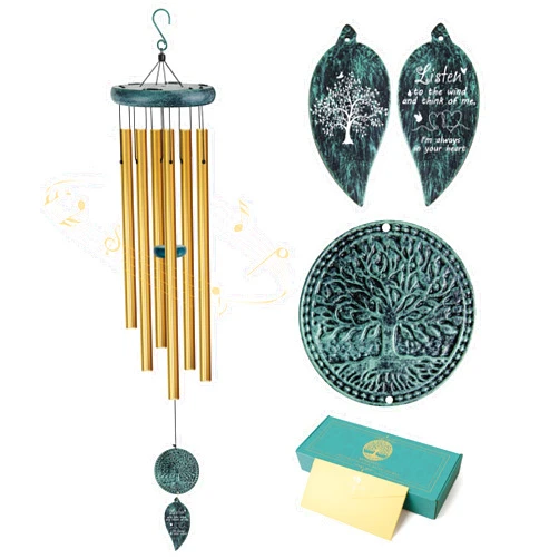 Synhonty Sympathy Gifts for Loss of Loved One, Memorial Wind Chimes with Tree of Life, Remembrance in Memory of Mom Dad, Bereavement and Condolence Memorial Gifts (Bronze Color)