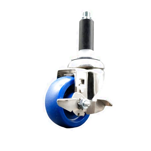 Service Caster Solid Polyurethane Swivel Stem Caster with 3 Inch Blue Caster Wheel and Top Lock Brake - 1